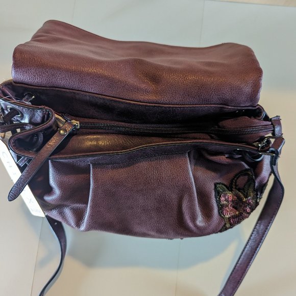 OVERSIZED Le Miel Chill X Vegan Bag Satchel w/Strap&Sequin - Burgandy - Picture 5 of 6